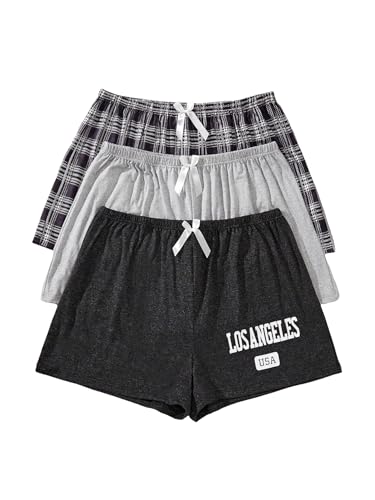 SweatyRocks Women's 3 Pack Plus Size Pajama Shorts Elastic High Waisted Lounge Sleep Shorts