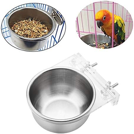Bird Feeding Dish Cups Stainless Steel Parrot Food Bowl Animal Cage Water Food Bowl Feeder Bird Cage Cups Holder with Clamp Holder for Bird Parrot