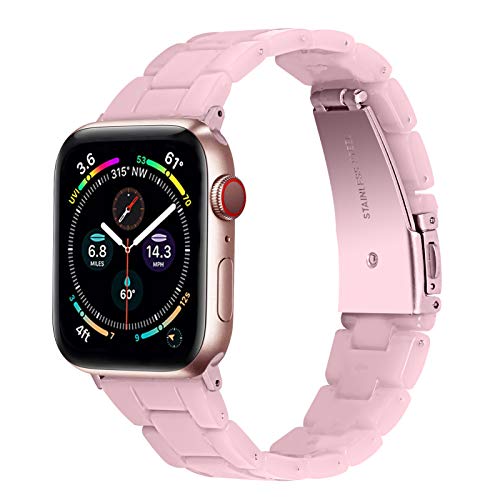 JOYOZY Fashion Resin Band Compatible with Apple Watch 41mm 40mm 38mm, Stainless Steel Buckle iWatch Band Bracelet for Apple Watch Series SE 8 7 6 5 4 3 2 1 Women Men(Pink, 38mm/40mm)