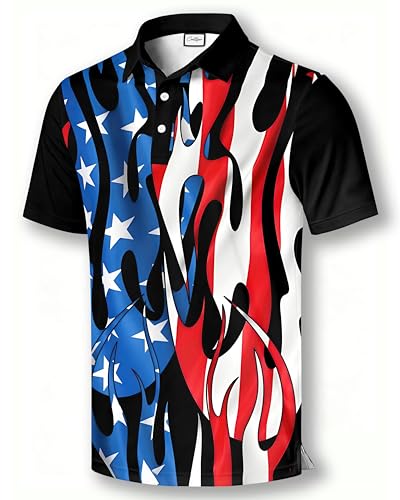 Camiseta polo con diseño de bandera estadounidense, patrón patriótico rojo, blanco y azul con estrellas miniatura 1