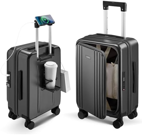 Carry On Luggage Top Opening with Cup Holder & Phone Holder, Expa...