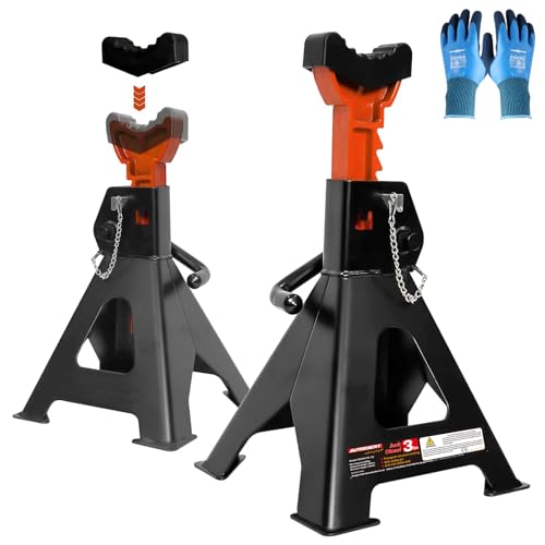 Jack Stands 3 Ton with Double Locking Large Foot Base, 6600 lb Capacity,11.8\"-16.9\",1 Pair Black Adjustable Heavy Duty Jack Stands with Extra Rubber Pads for Trucks,SUV, MPV,UTV/ATV,Home Garage