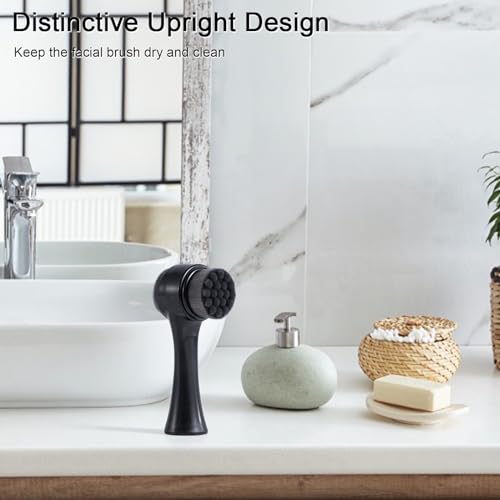 Yebeauty Gesichtsreinigungsbürste, Doppelseitiger Silikon-Gesichtsschrubber, Weiche Bambuskohlefaser-Peeling-Gesichtswaschbürste, Zum Massieren, Schminke-Entfernung, Schwarz