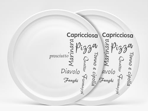 Van Well Pizzateller Italia 30 5 cm runder Porzellanteller mit italienischem Typografie-Design modern weiß spülmaschinengeeignet ideal für Pizza & Pasta