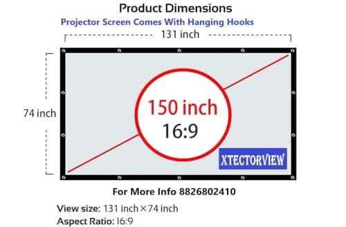 Image of 150 Inch Foldable Projector Screen (Anti-Light) (Anti-Crease) Wrinkle-Free Ratio 16:9 Full HD 4k 3D Supported for Home Cinema, Theater Indoor, Outdoor Movie-(188 cm, (H) x 333 cm (W))