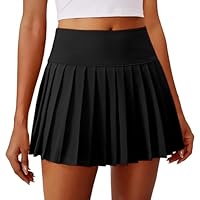 PINSPARK Damen Plissierte Tennisrock mit Taschen Hohe Taille Tennis Skort V-Bund Faltenrock Sportrock Minirock UV Schutz Röcke Hosenrock Golfrock Workout Outdoor Laufen Schwarz M