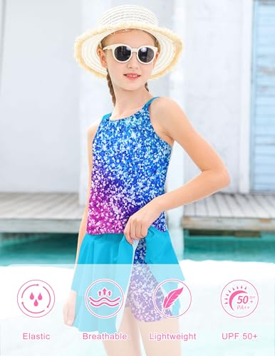 Image of ALISISTER Girls Tankini Swimsuit Two Piece Bathing Suits Summer Beach Swimwear with Shorts for 7-12 Years