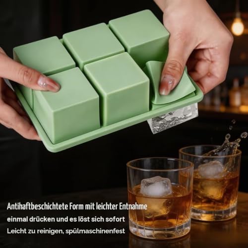 Foto von 3er Set Große 2-Zoll Eiswürfelform aus Silikon mit abnehmbarem Deckel – Lebensmittelecht & vielseitig für Saft, Suppe, Whisky, Cocktails – ideal für Kühlschrank & Gefrierfach