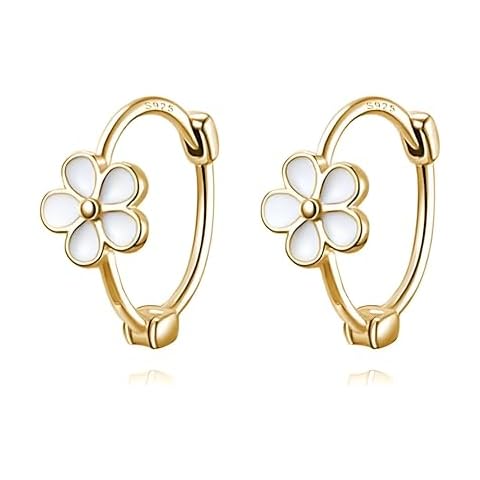 coadipress Daisy Hoop Earrings for Women Small White Daisy Flower Dainty 14K Gold Plated Huggie Hoops Fashion Earrings Charm Jewelry Cartilage Hypoallergenic Earrings (Gold) Cover