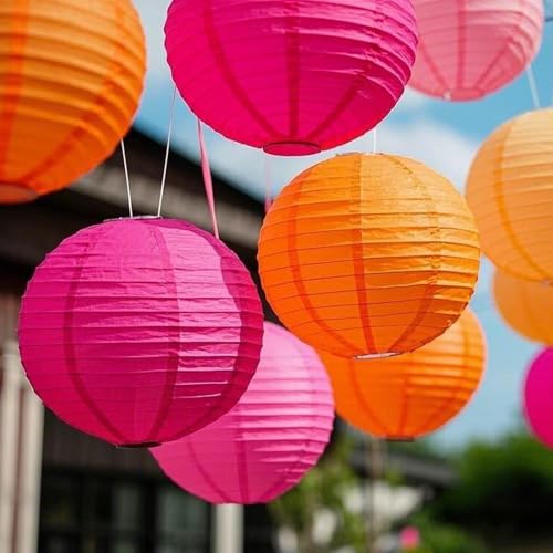 Image of Pink Orange Paper Lanterns Decorative 15pcs Party Hanging Decorations for Bachelorette Wedding Birthday Baby Shower Graduation Anniversary Themed Room Decor