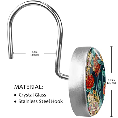 Crochets rideau de douche originaux tête de mort et fleurs