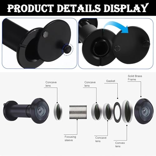Türspion mit Sichtschutz 200° Weitwinkel Edelstahl Optische Glaslinsen Bohrloch Ø 16mm Spion mit Bohrer Einstellbare Länge Türspion- Spio für 35-60mm Dicke Türen (Schwarz)