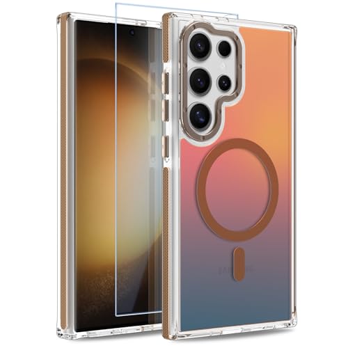 Image of Magnetic Case for Samsung Galaxy S23 Ultra [Compatible with Magsafe] [Cute Fashion Fluorescent Design] [1 Screen Protector] Slim Translucent Matte Case for Galaxy S23 Ultra 6.8 inch, Desert