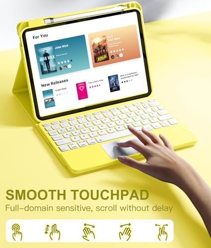Image of Harvopu Compatible for iPad 11th 10th Generation Case with Keyboard, Folio Cover with Pencil Holder, Multi-Touch Trackpad, 7 Color Backlit, Detachable Keyboard for iPad (A16) 11th /10th Gen (Yellow)