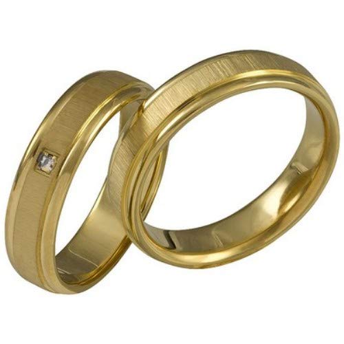 Jewellery Depot Wedding Rings Partner Rings Engagement Rings Stainless Steel 2 Microm Gold Plated with Zirconia + Engraving Proposal Rings Wedding Rings