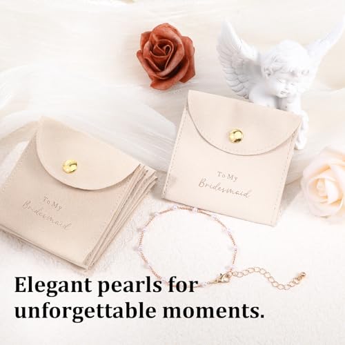 16Pcs Bridesmaid Proposal Gifts, 8 Set Pearl Bracelets with Velvet Jewelry Bags, Bridesmaid Bracelet & Jewelry Pouch, Bachelorette Gifts for Bridesmaids Bridal Shower Favors3