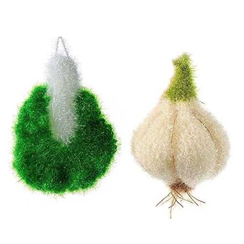Image of Garlic and Vegetables Shaped Acrylic Dish Scrubbers, Hand Crochet Non-Scratch Dish Scrubber, Fast Dry, No-Odor Cleaning Sponge