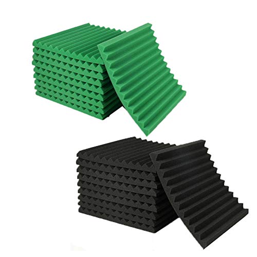 50 Pack Acoustic Panels Studio Foam Wedges 1" X 12" X 12"Sound-proofing,Sound Absorption (50PCS, Black&Green)