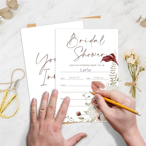 Mueddur Bridal Shower Invitations With Envelopes, Boho Floral Wedding Invites, Pampas Grass Engagement Party And Reception Supplies, Pack of 25 Fill-in Invitation Cards -06 - Thumbnail 2