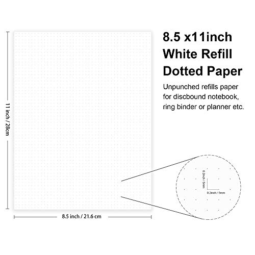 Unpunched Refills Paper, Letter Size Loose Leaf Paper For Ring Binder/Discbound Notebook Planner Inserts, 100 Sheets/200 Pages, White, Dot Grid, 8.5 X 11 Inch #TOP1