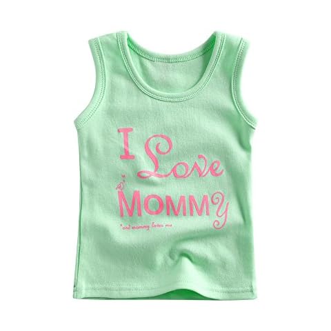 Agibaby Boys & Girls Sleeveless T-Shirt I Love Mommy(Mint)/ I Love Daddy(Pink) (XS(6-12months), Mint) Cover