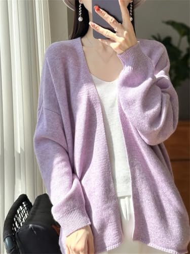 Womens 100% Merino Wool Cardigan Shawl Long Sleeve Oversized Sweater Solid Color Loose Jumper3