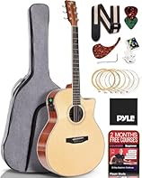 Tonewood construction and craftsmanship: Handmade using a spruce plywood top with mahogany plywood back and sides to produce a warm, balanced acoustic tone; finished with white ABS binding and multi-layer inlay for a clean, traditional dreadnought ap...