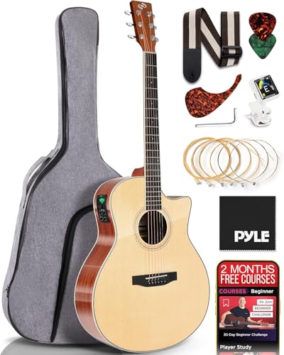Pyle Electro-Acoustic Guitar with Spruce Top and Mahogany Si