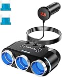 YANTU Corded Car Charger 3 Socket Cigarette Lighter Splitter Dual USB Car Charger with LED Voltage Monitor and Separate Switch Compatible for Most Phones and Other USB Devices