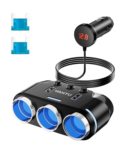 YANTU 150W Car Cigarette Lighter Multi Socket Cigarette Lighter Splitter With 12V USB Socket Cigarette Lighter Adapter With Double/Dual Plug/Port & Extension Lead for all Car Devices