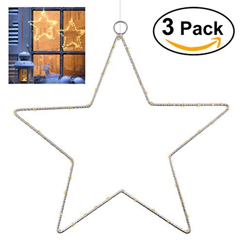 YUNLIGHTS Window Christmas Lights, 3 Pack Window Star Lights LED Star Decoration Lighted Battery Operated with Remote Control, 8 Lighting Modes for Xmas, Wedding, Party, Indoor,Outdoor Use