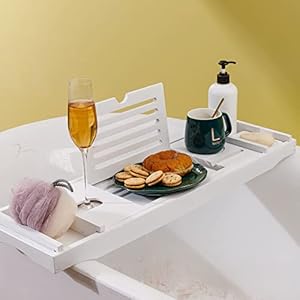 Decopatent Luxe Badplank – Badrekje – Uitschuifbaar 75 tot 110 cm – Boekenhouder – Tablethouder – Bamboe Hout badplankje – Badrek