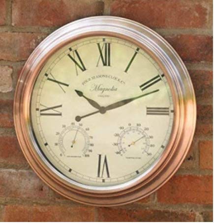 Homezone® Large 40cm Copper Garden Indoor/Outdoor Wall Clock Decorative Fence Ornament Thermometer Barometer Weatherproof Weather Station Kitchen Home (Copper 40cm Clock)