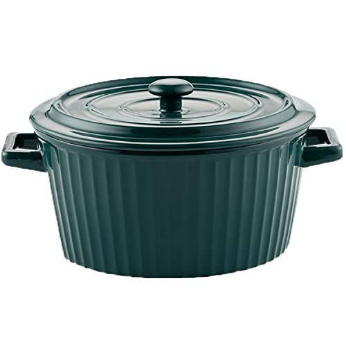 YTACPN Bandeja para hornear, Moldes de porcelana con tapa for hornear, suflé, cazuela con tapa(Green)