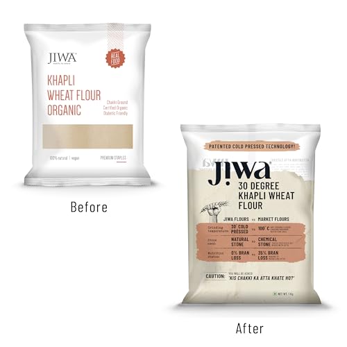 Jiwa 30 Degree Khapli Wheat Flour/Atta | Patented Cold Pressed Flour | Slow Ground | Suitable For Diabetics | Emmer Wheat Flour | Low Gluten Heirloom Grain | 1 kg