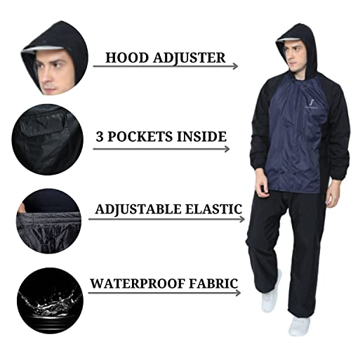 Image of FabSeasons Lightweight Waterproof Raincoat set of Top & Bottom for Men's, with hood & Reflector at back