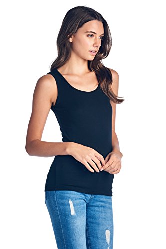 Solid Extra Soft Bamboo Sleeveless Tank Top Undershirt For Women- Made In Usa (Medium, Black) #TOP3