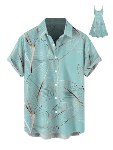 DRESSFO Matchable Couples' Outfit Gold Leaf Print Men's Shirt Or Women's Spaghetti Strap Dress