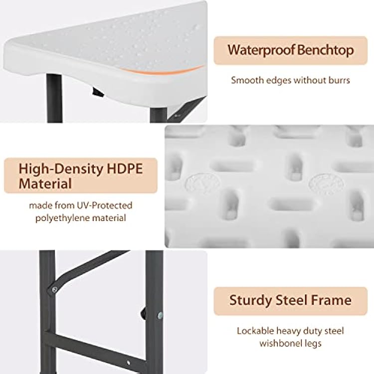 مقعد بلاستيكي قابل للطي 6 أقدام مقعد حديقة في الهواء الطلق مقعد بلاستيكي محمول مع مقبض حمل لحفلة التخييم نزهة 1 عبوة بيضاء