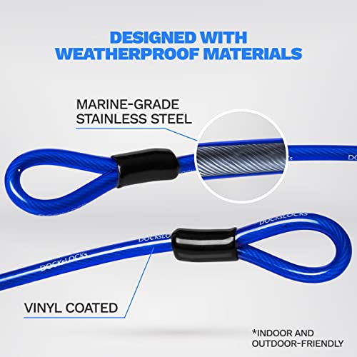 Dockslocks Anti Theft Weatherproof Straight Security Cable With Reinforced Looped Ends And Heavy Duty Short Shackle U Lock For Bike, Kayak And More, 5Ft #TOP3