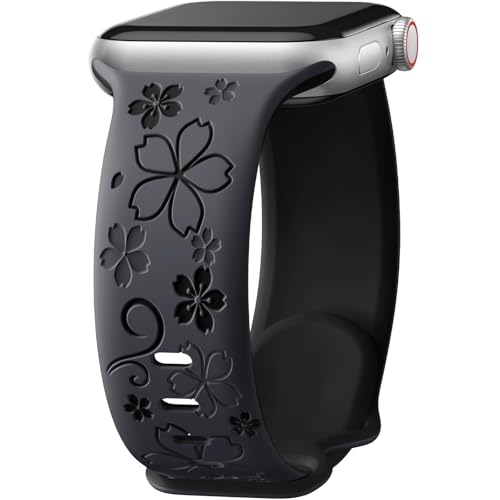 Floral Engraved Band Compatible with Apple Watch Bands for Women 40mm 41mm 42mm 38mm 44mm 45mm 46mm, Soft Silicone Cute TwoTone Flower Sport Strap for iWatch Series 11 10 9 SE 3 8 7 6 5 4 2