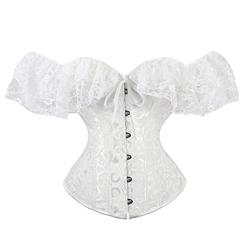 DXQDXQ Bustiers Damen Corsage Top Vintage Spitze Corsett Gothic Bustier Vollbrust Top Bluse Trachten Shirt 12 Stahl Knochen mit Ärmel Gothic Sexy Korsett Bauchweg Bustiers Top Überbrochen Cover