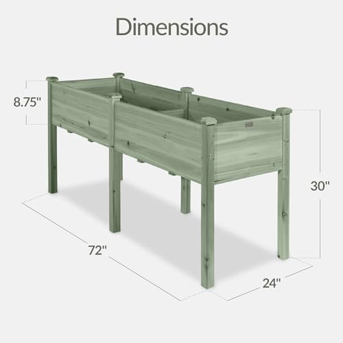 Image of Best Choice Products 72x24x30in Raised Garden Bed, Elevated Wood Planter Box Stand for Backyard, Patio, Balcony w /Divider Panel, 6 Legs, 300lb Capacity - Sage