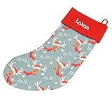  MEIN NAME Nikolausstiefel aus Stoff Schrift (Rot_Elch mit Mütze)