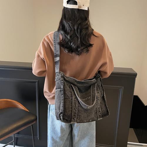 Image of Denim Tote Bags for Women Jean Purse Casual Denim Handbag Large Capacity Crossbody Shoulder Bag