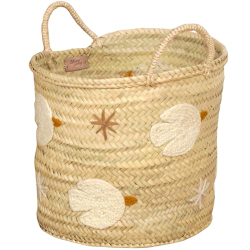 Panier de rangement en osier et paille fait main pour coffre de rangement de jouets