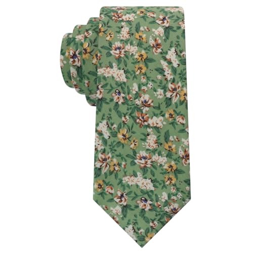 Image of Luckyvestir Ties for Men, Sage Green Cotton Floral Tie 2.76 inch Flower Printed Men's Neckties for Wedding /Groomsmen /Suit /Party