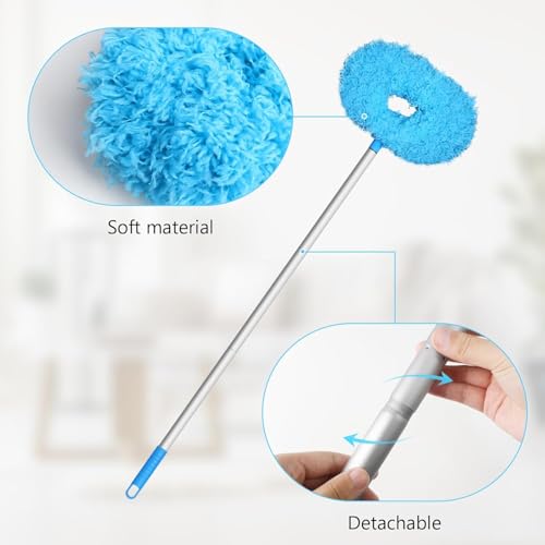 Image of Eunice 2 Dusters Heads Ceiling Fan Duster with Extension Pole - Adjustable and Removable Fan Cleaner Blade for High Ceiling, Window Door Furniture (Blue)