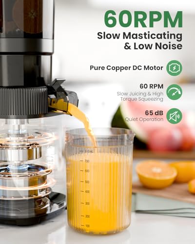 Kismile Cold Press Juicer Machine with Touch Control & 3 Modes, 4.5” Wide Feed Chute Slow Juicer for Whole Fruits & Vegetables, Stainless Steel Juicer Press, Easy to Clean, High Juice Yield for Home — view 3