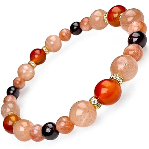 [BLESSING M'style] 天然石 ブレスレット パワーストーンレディース カーネリアン オレンジムーンストーン サンストーン ガーネット ブランド名ロゴ入り巾着袋付き